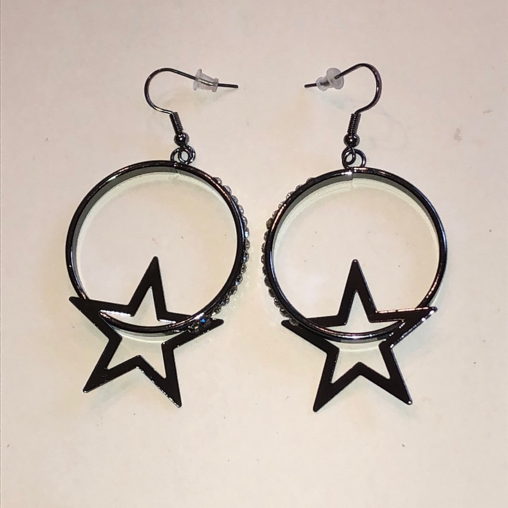 Black Star Rhinestone Hoop Dangle Earrings